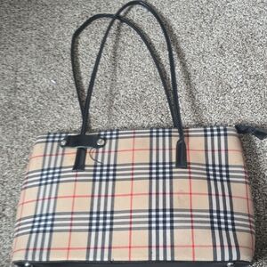 Classic Plaid Tote Bag with Black Trim